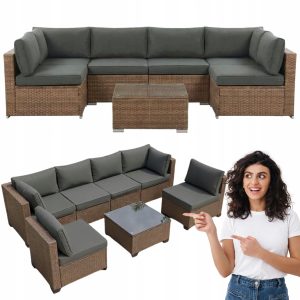 MEBLI OGRODOWYCH ZESTAW XL2501 TECHNORATTAN NAROŻNIK STOLIK JASNY BRĄZ